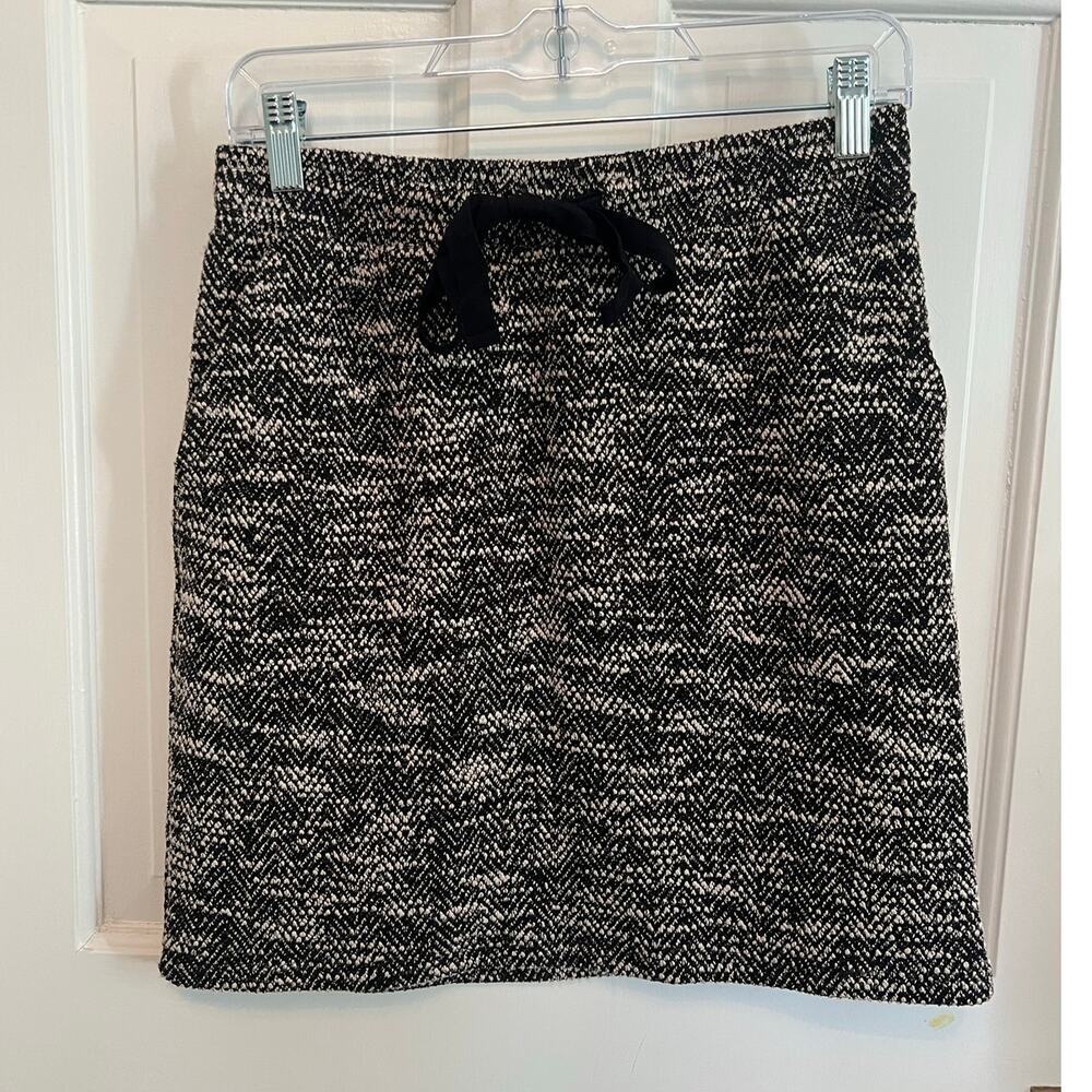 NEW Loft Black White Boucle Pocket Drawstring Skirt Woven Mini Pull On Womens XS